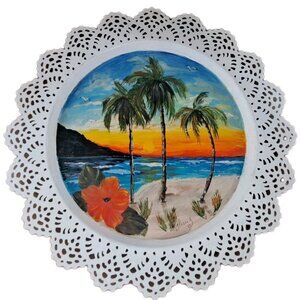 Hand Painted Filigree Edged Tray Multicolor Signed